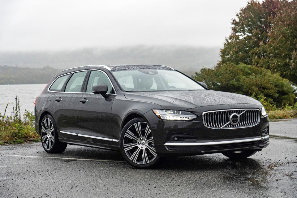 This photo provided by Volvo shows the 2021 Volvo V90 T6. With the T6 engine specification, the V90 comes with all-wheel drive and additional horsepower over the standard T5 configuration. (Courtesy of Volvo Cars USA via AP)