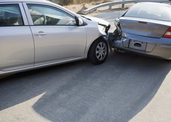 Two cars in collision on roadwayConquering Adversity, Problems, Road, Transportation, Horizontal, Outdoors, Crash, USA, Car, Da