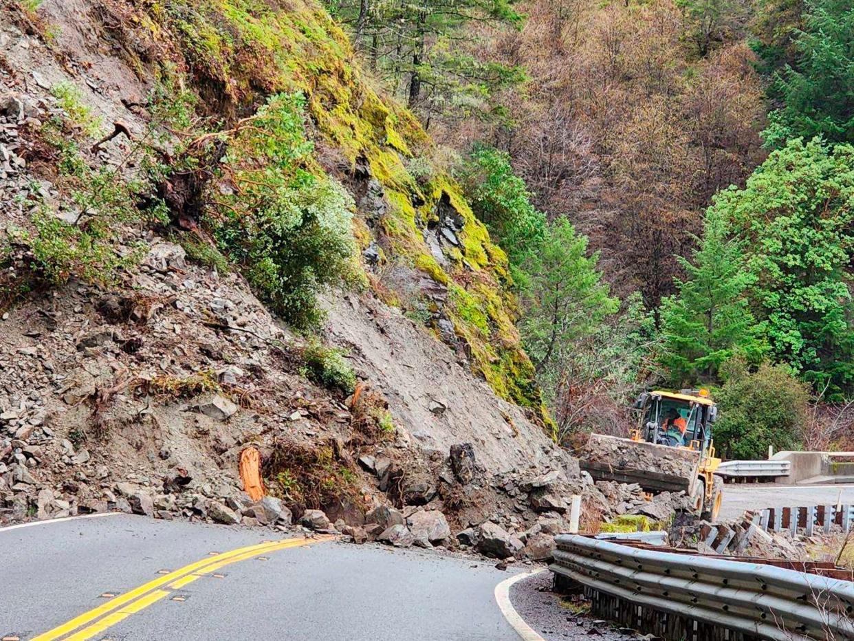Heavy rain caused landslides and flooding in California, including along State Route 299.