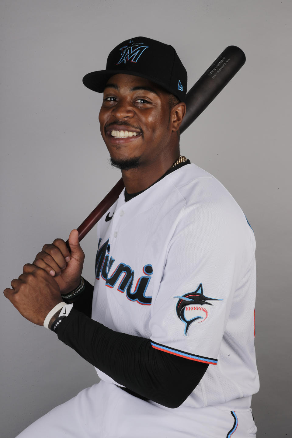 FILE - This is a 2020 file photo showing Monte Harrison of the Miami Marlins baseball team. (AP Photo/Brynn Anderson, File)