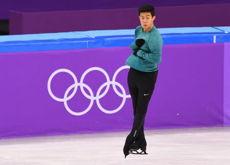 Feb 13, 2018; Gangneung, South Korea; Nathan Chen (USA) during figure skating training for the Pyeongchang 2018 Olympic Winter Games at Gangneung Curling Centre. Mandatory Credit: Robert Deutsch-USA TODAY Sports
