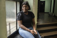 Mia Hall, 14, poses for a portrait in her neighborhood park on Thursday, Aug. 29, 2024, in Bronx borough of New York. (AP Photo/Brittainy Newman)