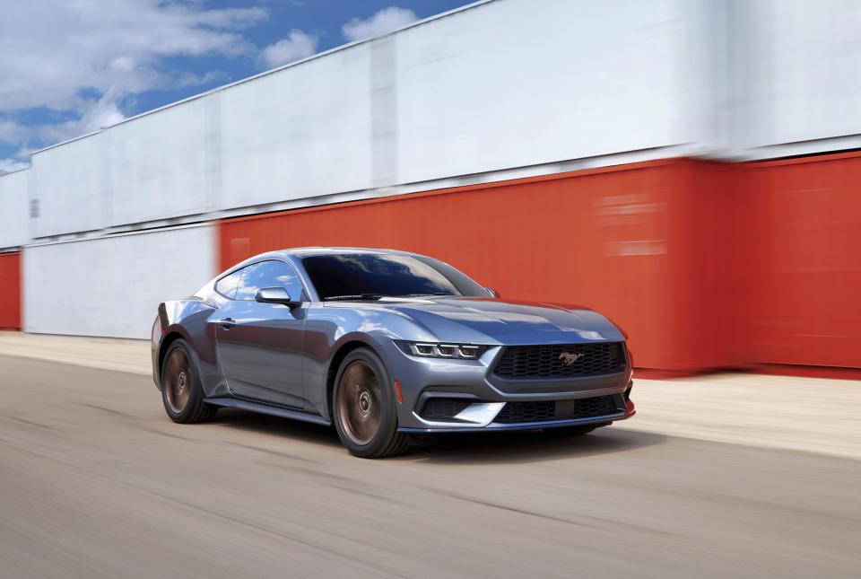 This photo provided by Ford shows the 2024 Ford Mustang in EcoBoost trim. It is a muscle car with a powerful turbo four-cylinder engine. The V8 models are great, but they're significantly more expensive. (Ford Motor Co. via AP)