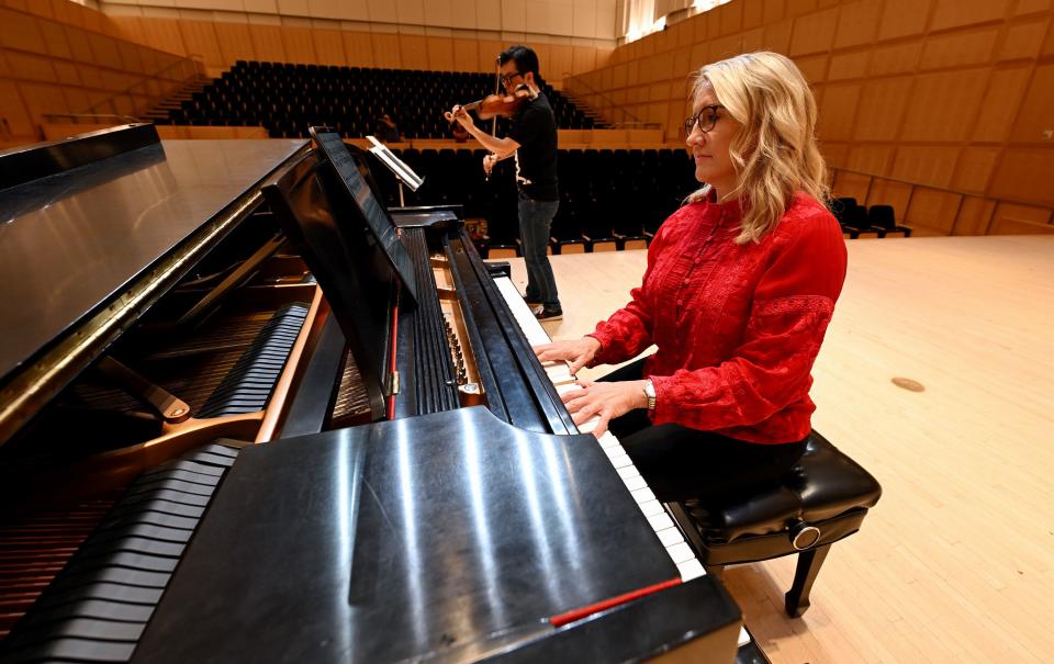 Violinist David Park and pianist Melissa Ballard play for the media at Libby Gardner Hall at the University of Utah in Salt Lake City on Tuesday, Sept. 12, 2023. The pair and Alex Marshall will be performing together at Carnegie Hall in New York. | Scott G Winterton, Deseret News