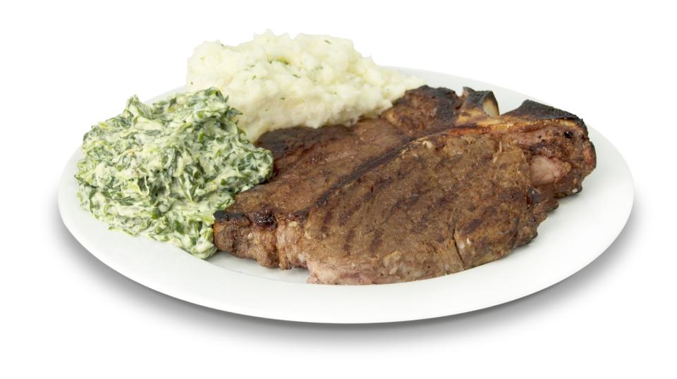 Morton's Porterhouse Steak with Mashed Potatoes and Creamed Spinach