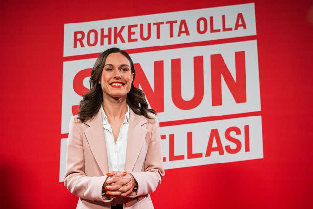 <p>Jonathan Nackstrand/AFP via Getty</p> Social Democratic Party SDP chair and Finnish Prime Minister Sanna Marin arrives to give her speech to supporters at the SDP election party event, following the Finnish parliamentary elections, on April 2, 2023, in Helsinki.