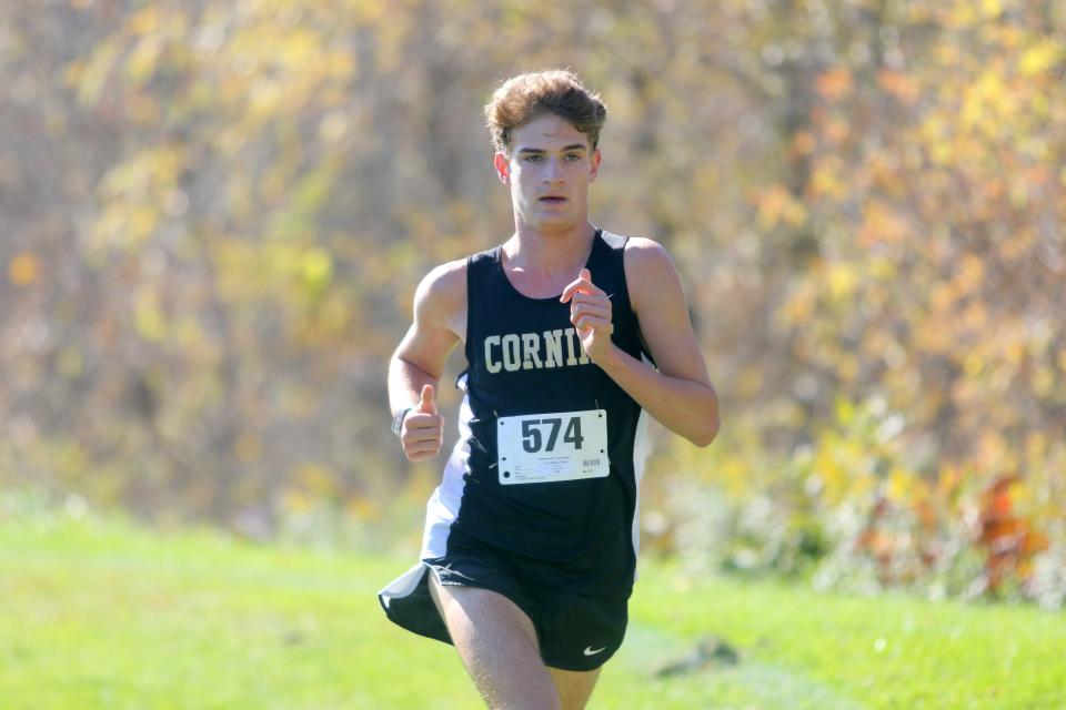 Corning's Ashton Bange finished first in the boys race in 15:26.7 at the 2022 STAC Cross Country Championships on Oct. 22, 2022 at Owego Free Academy.