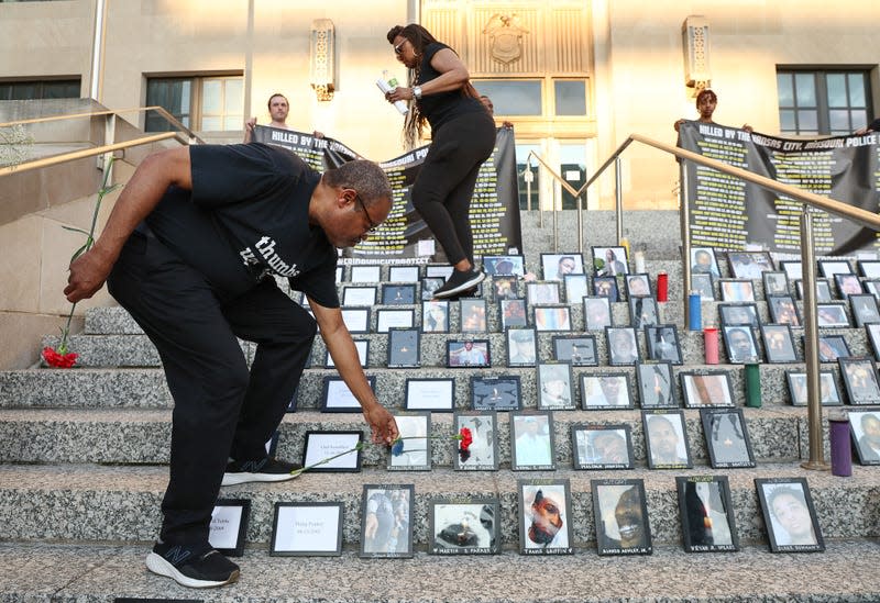 The Kansas City community attend a protest in rememberance of Black lives lost at the hands of Kansas City police on June 10, 2022 in Kansas City, Missouri. 