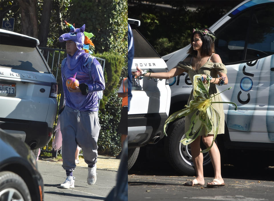 <p>What fun parents! Four-year-old Everly Tatum’s dad and mom went all out dressing up for a Halloween carnival at her preschool. (Photo: BackGrid) </p>