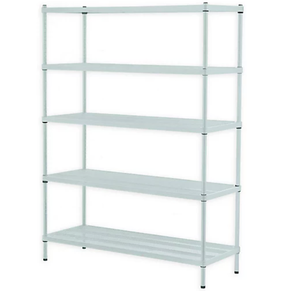 Mint green metal shelves