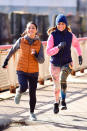 <p>Fun run! The stars of <em>Second Act</em> bundled up as they hit the pavement at New York’s South Street Seaport on Monday. (Photo: James Devaney/GC Images) </p>