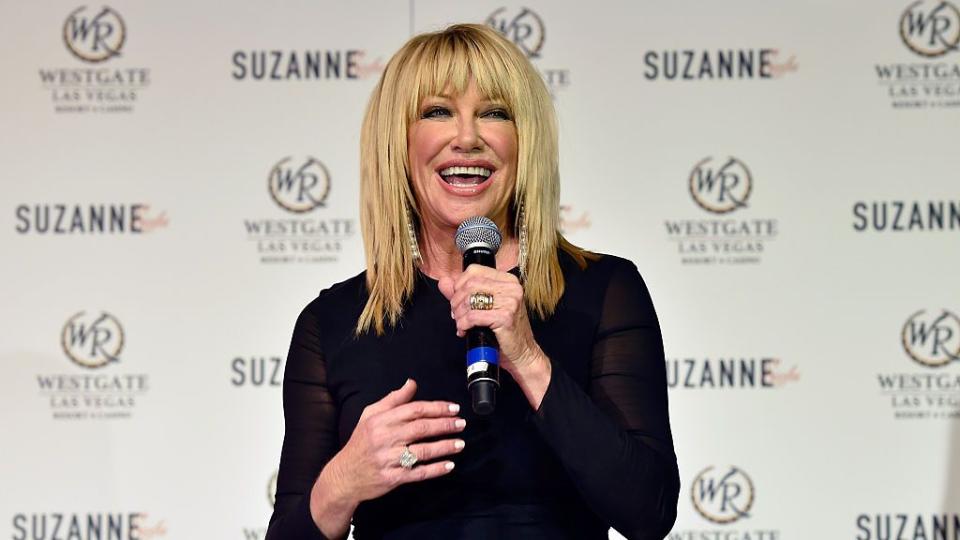 las vegas, nv march 25 actressauthor suzanne somers speaks at a news conference announcing her residency, suzanne sizzles, at the westgate las vegas resort casino on march 25, 2015 in las vegas, nevada the one woman, cabaret show, is scheduled to debut on may 23 photo by david beckergetty images