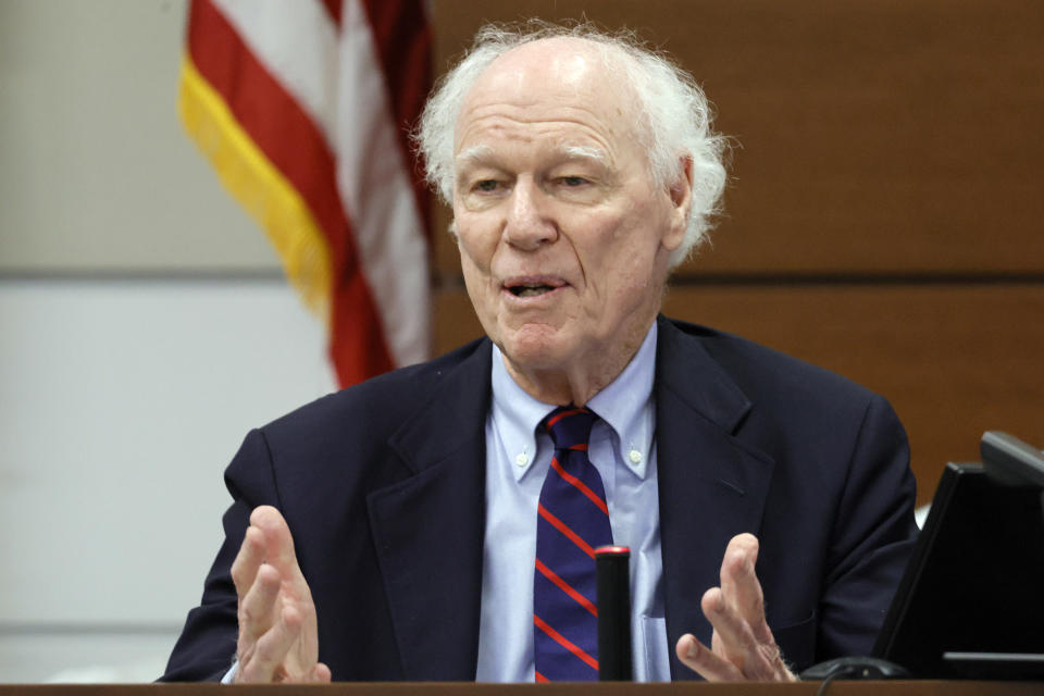 Dr. Kenneth Jones testifies during the penalty phase trial of Marjory Stoneman Douglas High School shooter Nikolas Cruz at the Broward County Courthouse in Fort Lauderdale, Fla., Tuesday, Sept. 13, 2022. Cruz previously plead guilty to all 17 counts of premeditated murder and 17 counts of attempted murder in the 2018 shootings. (Amy Beth Bennett/South Florida Sun Sentinel via AP, Pool)