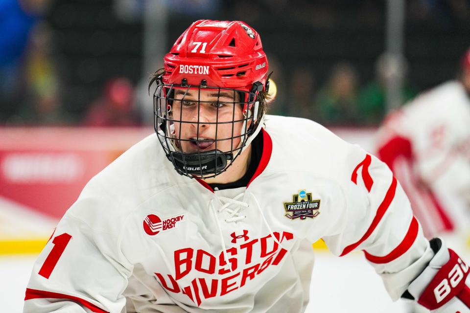 Boston University forward Macklin Celebrini had 32 goals this season.