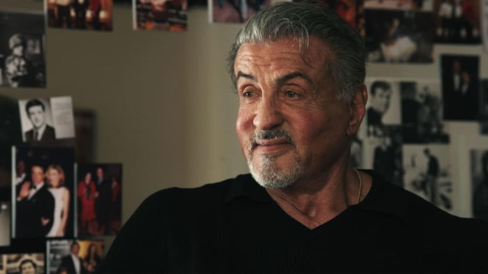 A photo including a film still from the Sylvester Stallone in the documentary SLY