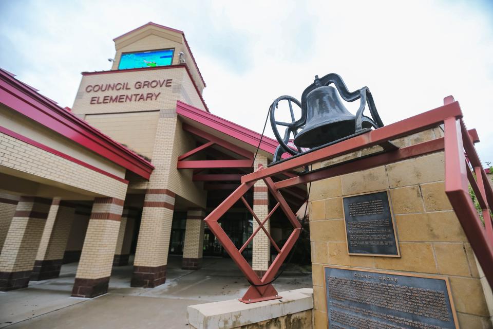 Council Grove Elementary, on part of the original Council Grove site, in west Oklahoma City. The school bell on display is a vintage bell from the first school at Council Grove in the late 1890s.