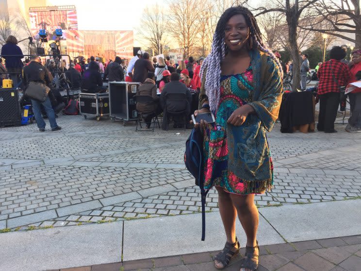 Sarko Sarkodie, 26, is an HIV clinical researcher who joined the One Billion Rising protest on International Women’s Day. (Garance Franke-Ruta/Yahoo News)