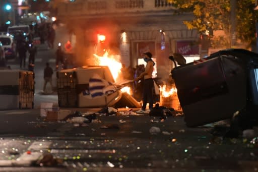 Olympique de Marseille's fans riot in the Vieux Port in Marseille after the 2018 UEFA Europa Cup Final