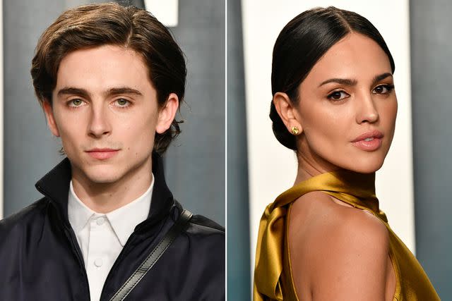 <p>Frazer Harrison/Getty ; Frazer Harrison/Getty</p> Left: Timothee Chalamet attends the 2020 Vanity Fair Oscar Party on February 09, 2020. Right: Eiza Gonzalez attends the 2020 Vanity Fair Oscar Party on February 09, 2020.