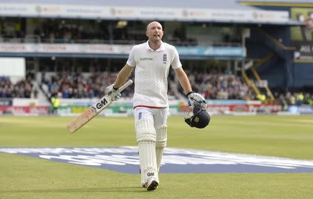 England's Adam Lyth leaves the field after being dismissed. Action Images via Reuters / Philip Brown