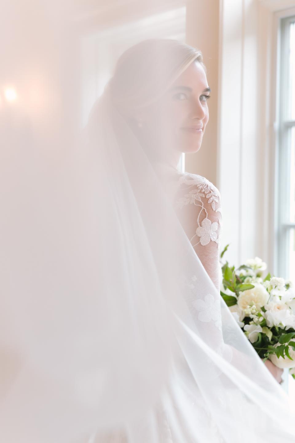 The Bride Wore an Ethereal Lace Dress for Her Formal Garden Party Wedding Overlooking the Long Island Sound