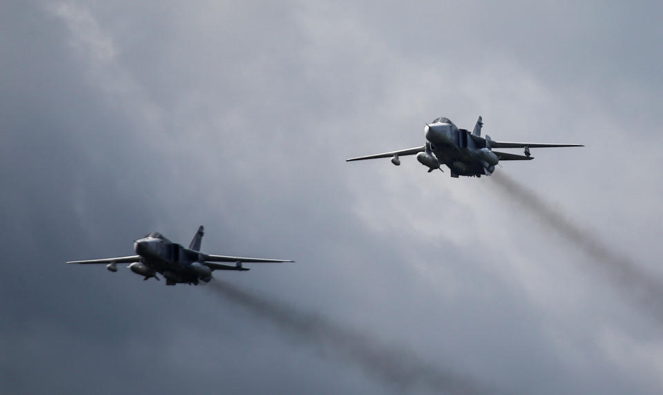 Sukhoi Su-24 bombers at the International Army Games 2017 outside Tyumen, Russia, Aug. 6, 2017.