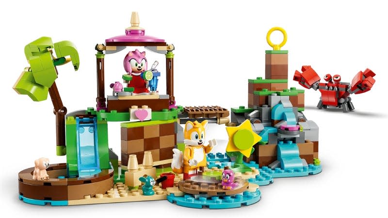 A product shot shows Amy's Animal Rescue Island Lego set.