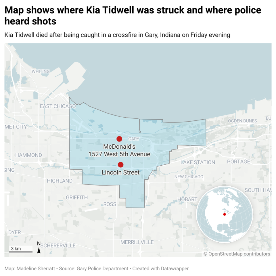 Tidwell had been travelling east on 1527 West 5th Ave, Gary, Indiana when she was shot in the head (Gary Police Department)