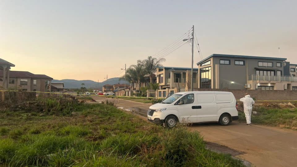 A view shows a crime scene after at least 18 cash-in-transit robbers were shot and killed during a shootout with a specialist police unit in Makhado, Limpopo, South Africa, September 1, 2023. - South African Police Service/Reuters