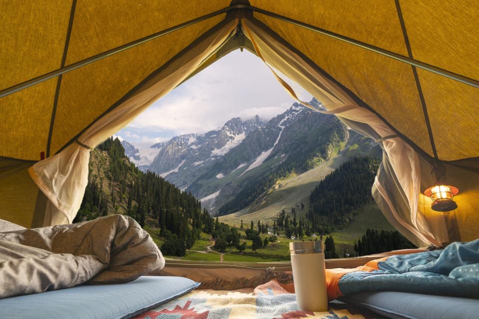 view from tent to the mountain