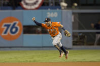 <p>Jose Altuve #27 of the Houston Astros celebrates on the field after the Astros defeated the Los Angeles Dodgers in Game 7 of the 2017 World Series at Dodger Stadium on Wednesday, November 1, 2017 in Los Angeles, California. (Photo by Rob Tringali/MLB Photos via Getty Images) </p>