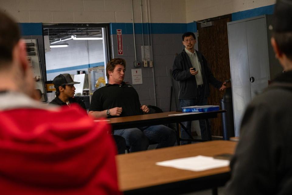 Texas State Technical College Wind Energy Technology instructor James Chung gives a lecture on logic gates Tuesday, March 5, 2024 in Sweetwater.