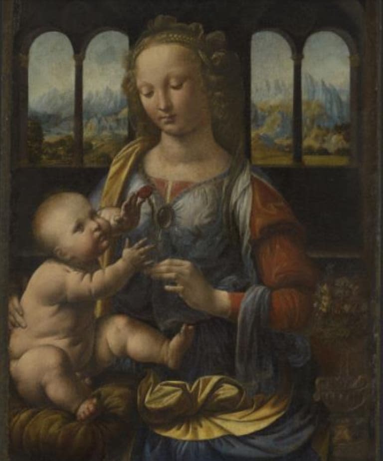 <div class="inline-image__caption"><p>Example of wrinkling in Leonardo da Vinci's "Madonna of the Carnation." This piece shows wrinkling in the shadows of the flesh paint of Mary and the child. </p></div> <div class="inline-image__credit">Bavarian State Painting Collections, Munich. </div>