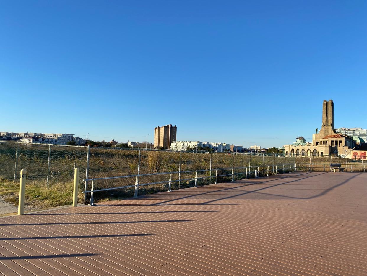 The fenced-off land where a developer wants to build condominiums, stores, single-family houses and a hotel at the northern end of Ocean Grove. Nov. 14, 2023