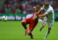 WARSAW, POLAND - JUNE 21: Jan Rezek of Czech Republic and Pepe of Portugal battle for the ball during the UEFA EURO 2012 quarter final match between Czech Republic and Portugal at The National Stadium on June 21, 2012 in Warsaw, Poland. (Photo by Shaun Botterill/Getty Images)