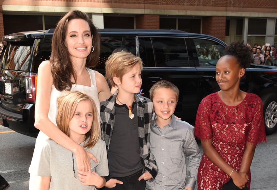 Angelina Jolie pictured with four of her six children in 2017 (Getty Images)