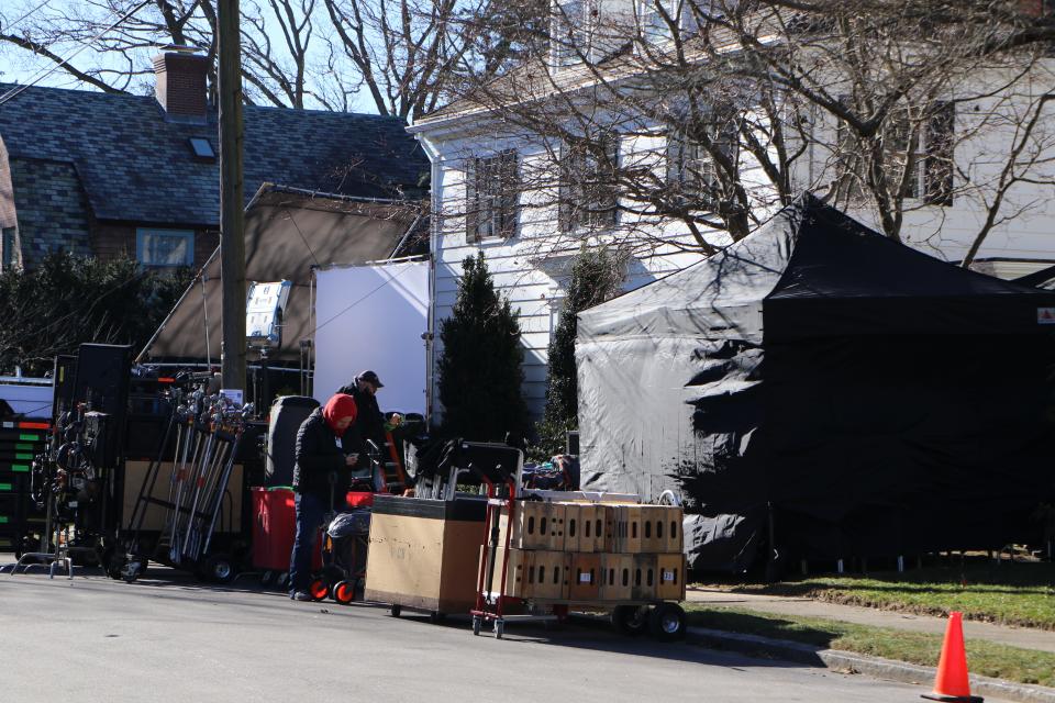 Movie crews set up Monday inside and outside this house on Lorraine Avenue to shoot for the James L. Brooks movie "Ella McCay."