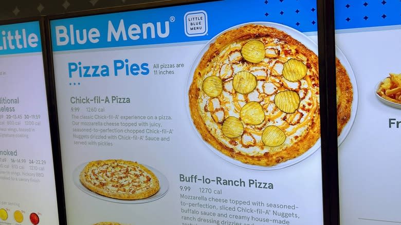 Blue Menu screen showing pizzas