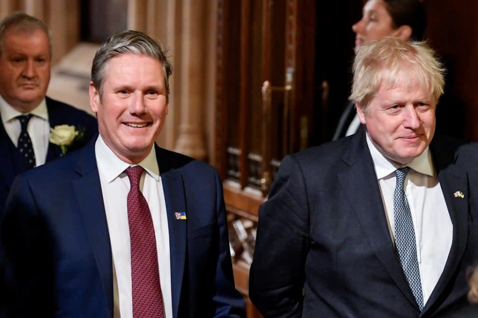 Keir Starmer and Boris Johnson at the state opening of parliament on Tuesday  (Getty)