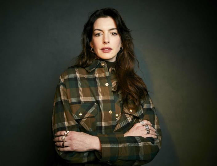 Anne Hathaway poses for a portrait to promote the film "Eileen" at the Latinx House during the Sundance Film Festival on Saturday, Jan. 21, 2023, in Park City, Utah. (Photo by Taylor Jewell/Invision/AP)