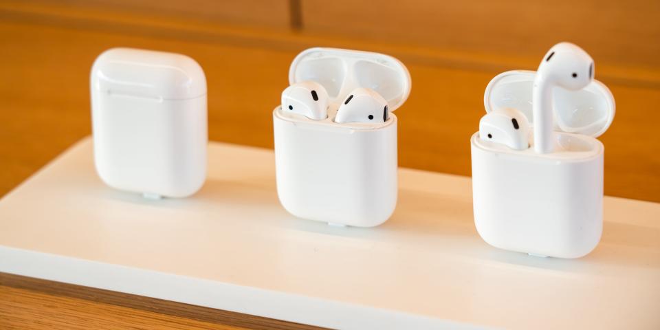 AirPods products displayed at the Apple Park Visitor Center in Cupertino