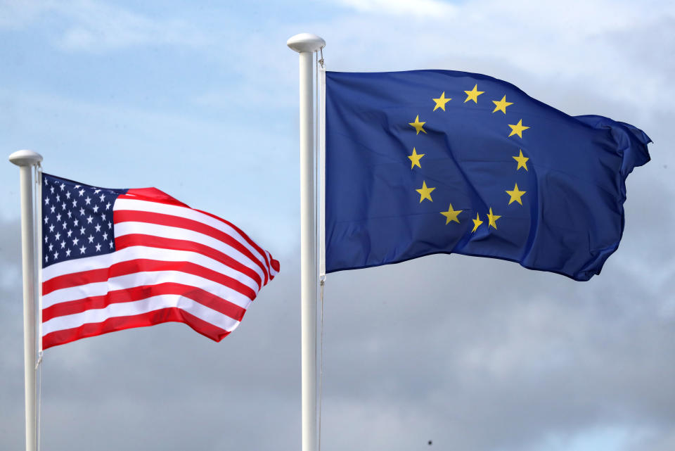 The USA flag and the European Union flag 