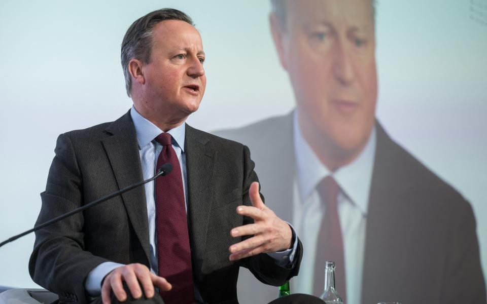 Lord Cameron, Foreign Secretary, is pictured this morning attending a Ukrainian Breakfast event on the sidelines of the World Economic Forum meeting in Davos, Switzerland