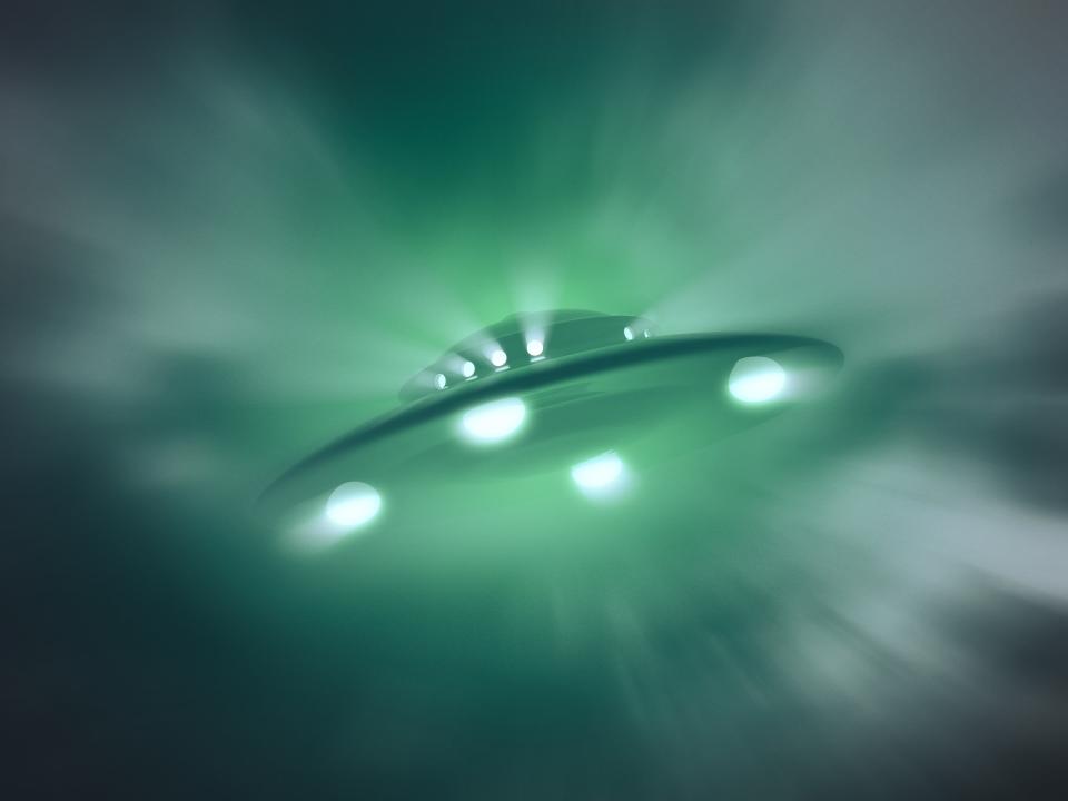 Artwork of a UFO or unidentified flying object.
