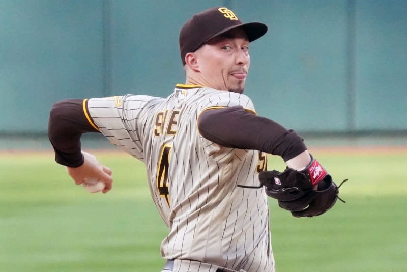 Starting pitcher Blake Snell won his second Cy Young Award last season. File Photo by Bill Greenblatt/UPI