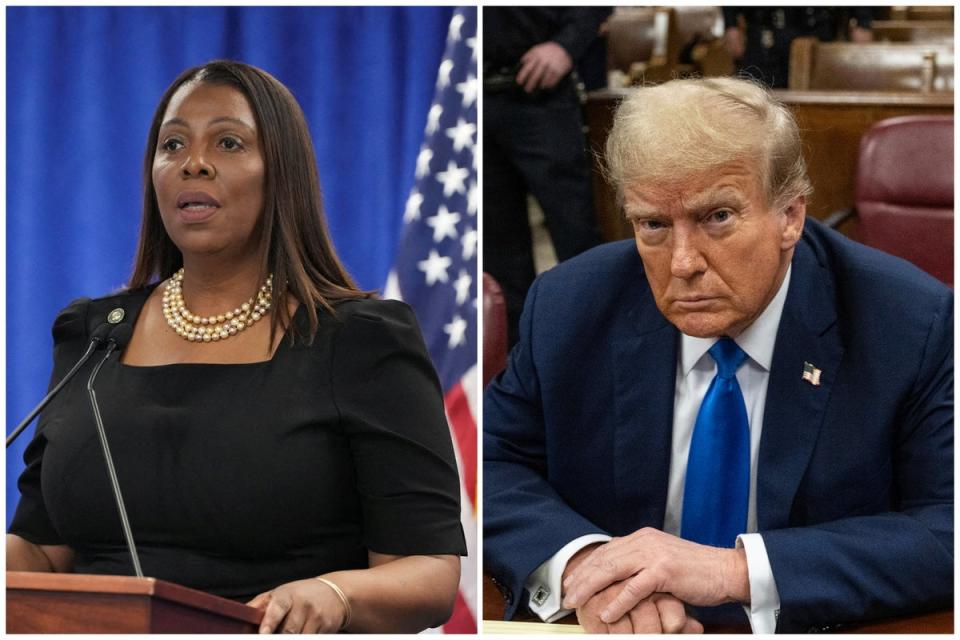 New York Attorney General Letitia James (left) and Donald Trump (right) have come to an agreement so the former president can move forward with the $175m bond in his civil fraud judgement (AP, Getty Images)