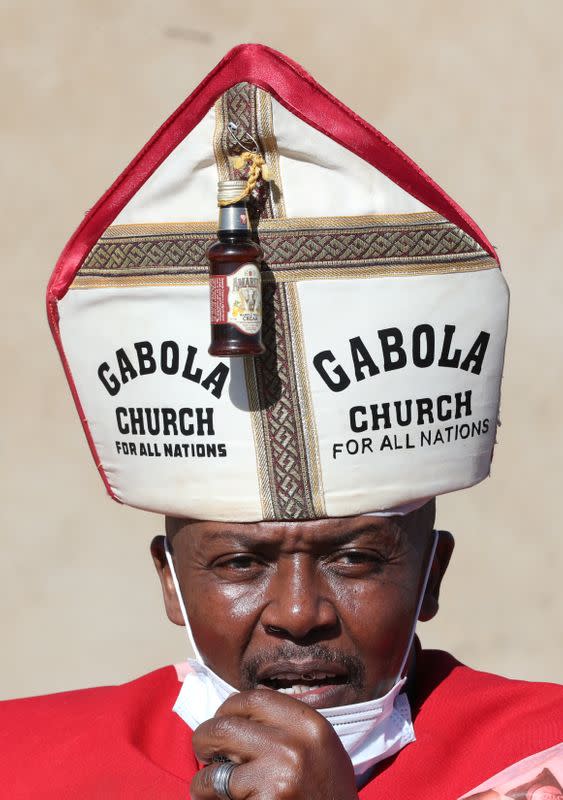 Tsietsi Makiti, a self-styled Pope of Gabula church looks on ahead of a church service