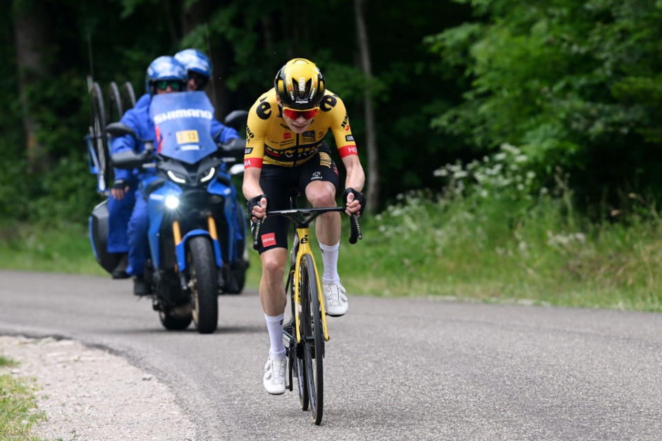 SALINSLESBAINS  JUNE 08 Jonas Vingegaard of Denmark and Team JumboVisma competes in the breakaway during the 75th Criterium du Dauphine 2023 Stage 5 a 1911km stage from CormoranchesurSane to SalinslesBains  UCIWT  on June 08 2023 in SalinslesBains France Photo by Dario BelingheriGetty Images