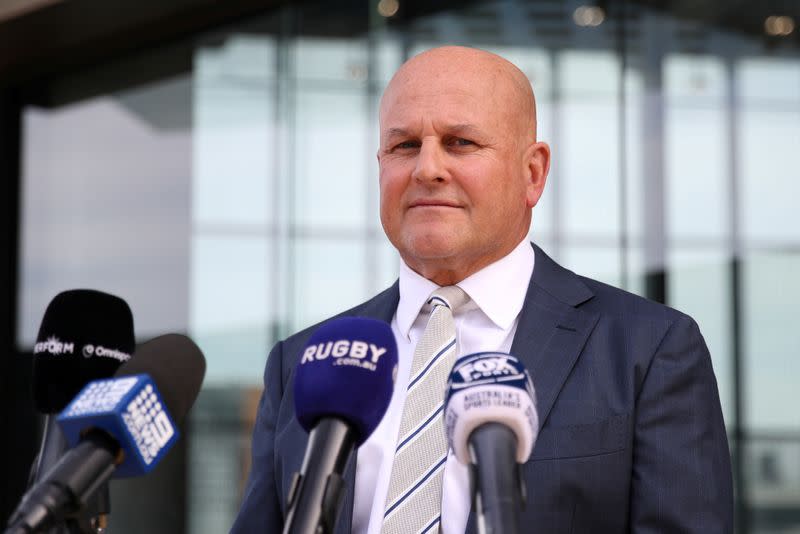 Interim Rugby Australia CEO Rob Clarke holds a news conference amidst the spread of the coronavirus disease (COVID-19) at Rugby Australia headquarters in Sydney