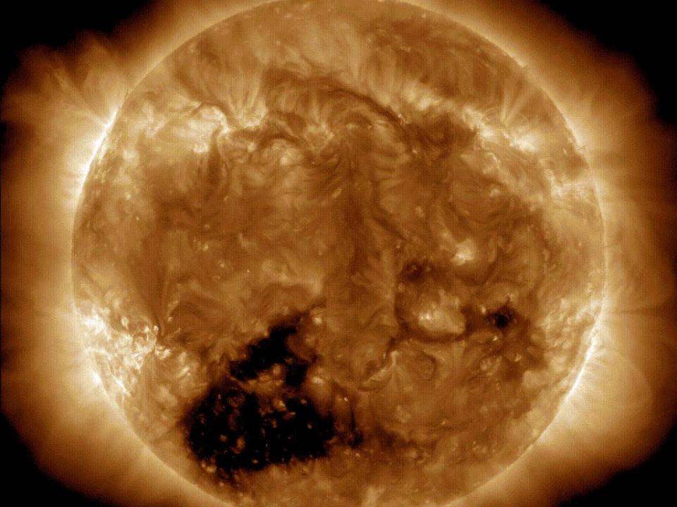 A video from NASA's Solar Dynamics Observatory shows the massive hole in the sun's atmosphere.